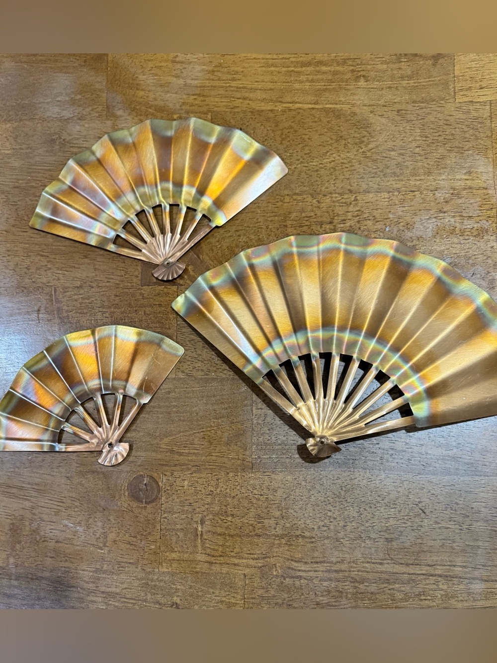 Vintage copper fans wall decor set of 3